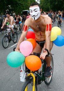 Thessaloniki, Greece: Cyclists take part in an annual naked bike ride